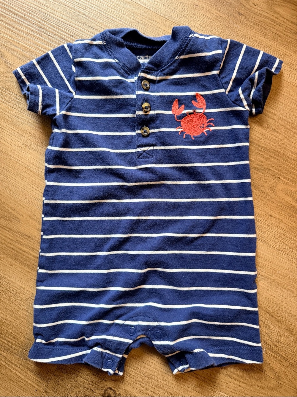 Carter's Navy and White Striped Baby One-Piece with Red Crab